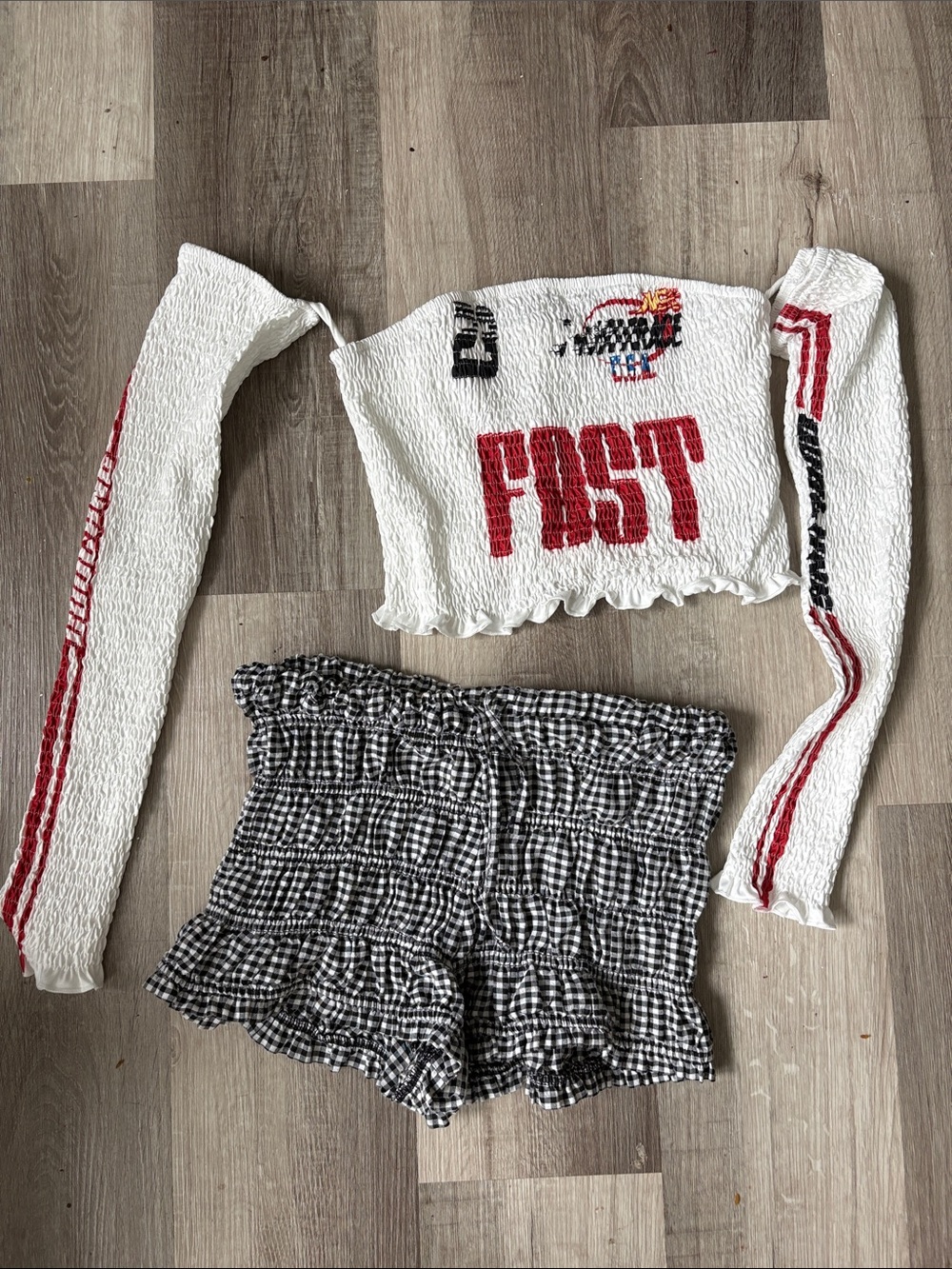 Black and White Gingham Smocked Top